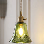 Mini Vintage Green Glass Flower Adjustable Pendant Light