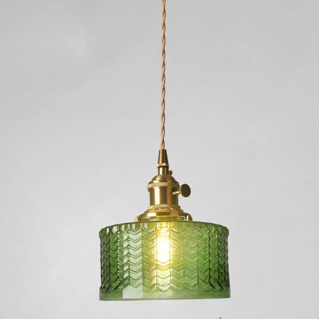 Mini Vintage Green Glass Flower Adjustable Pendant Light