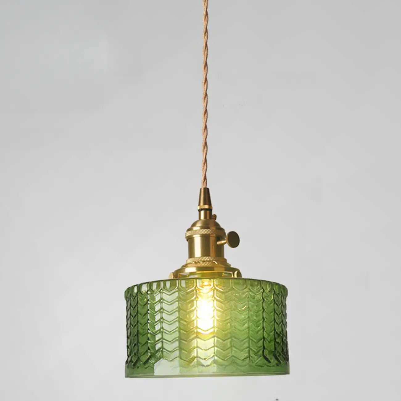 Mini Vintage Green Glass Flower Adjustable Pendant Light