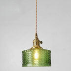 Mini Vintage Green Glass Flower Adjustable Pendant Light