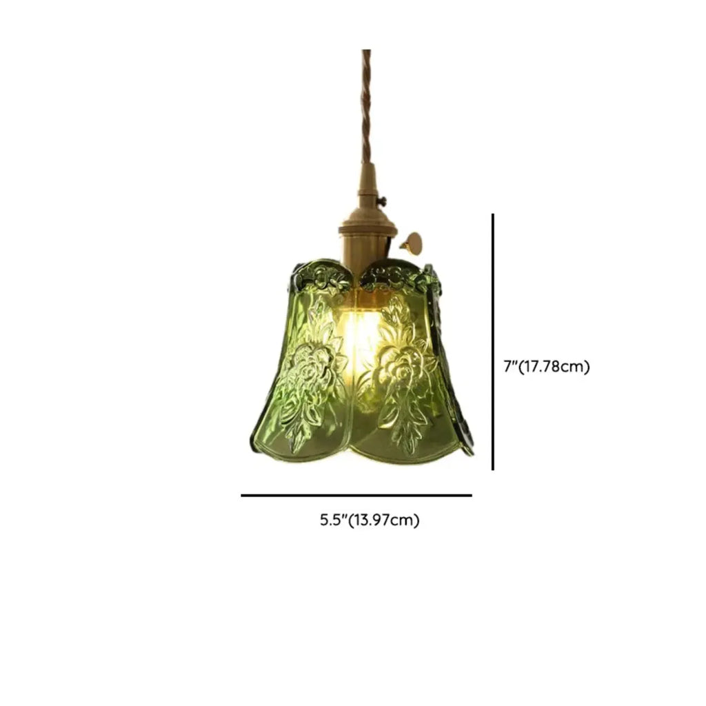 Mini Vintage Green Glass Flower Adjustable Pendant Light