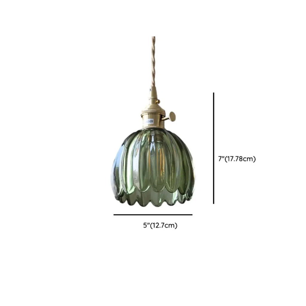 Mini Vintage Green Glass Flower Adjustable Pendant Light
