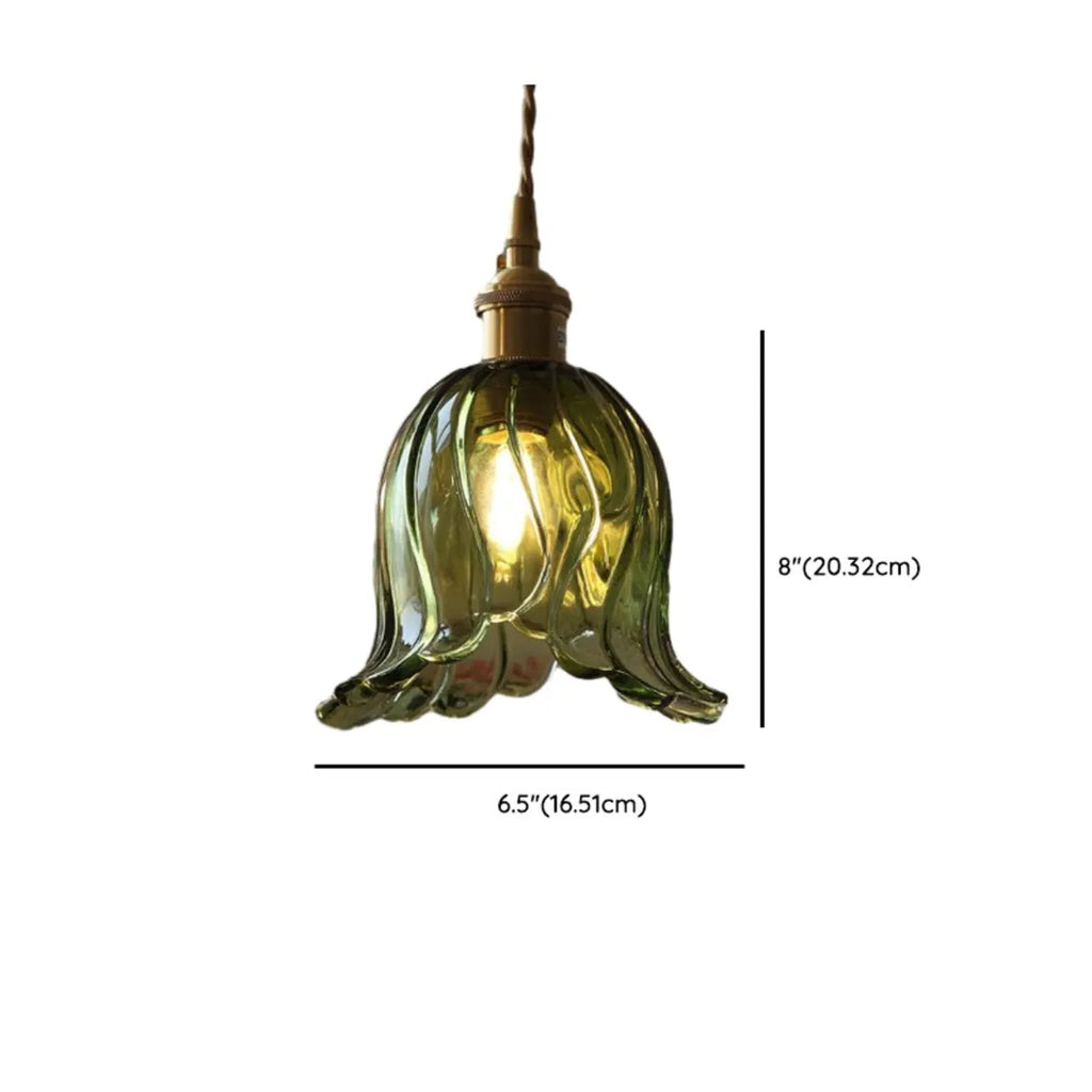 Mini Vintage Green Glass Flower Adjustable Pendant Light
