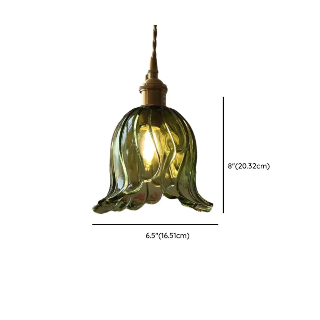 Mini Vintage Green Glass Flower Adjustable Pendant Light