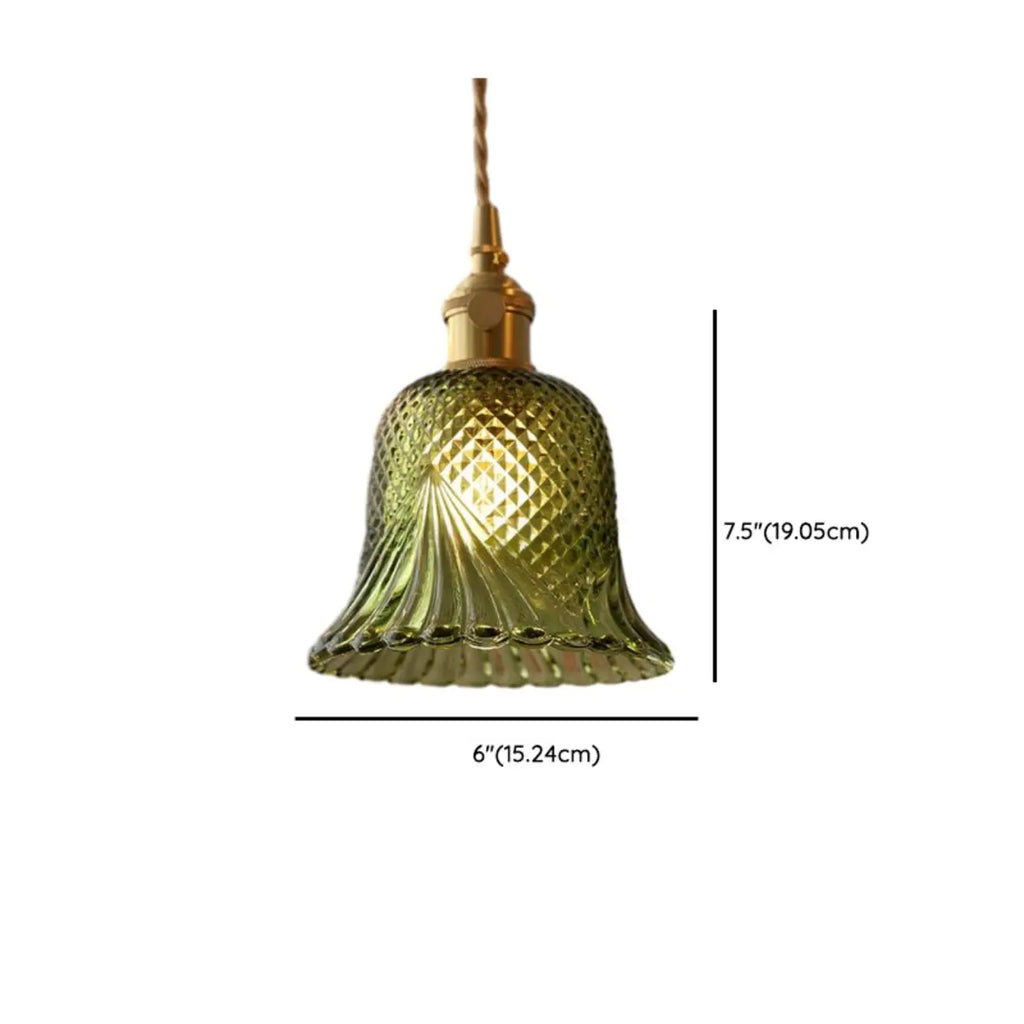 Mini Vintage Green Glass Flower Adjustable Pendant Light