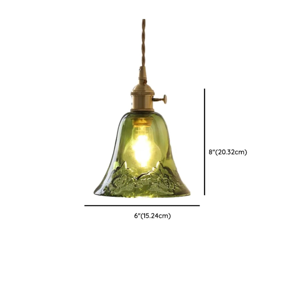 Mini Vintage Green Glass Flower Adjustable Pendant Light