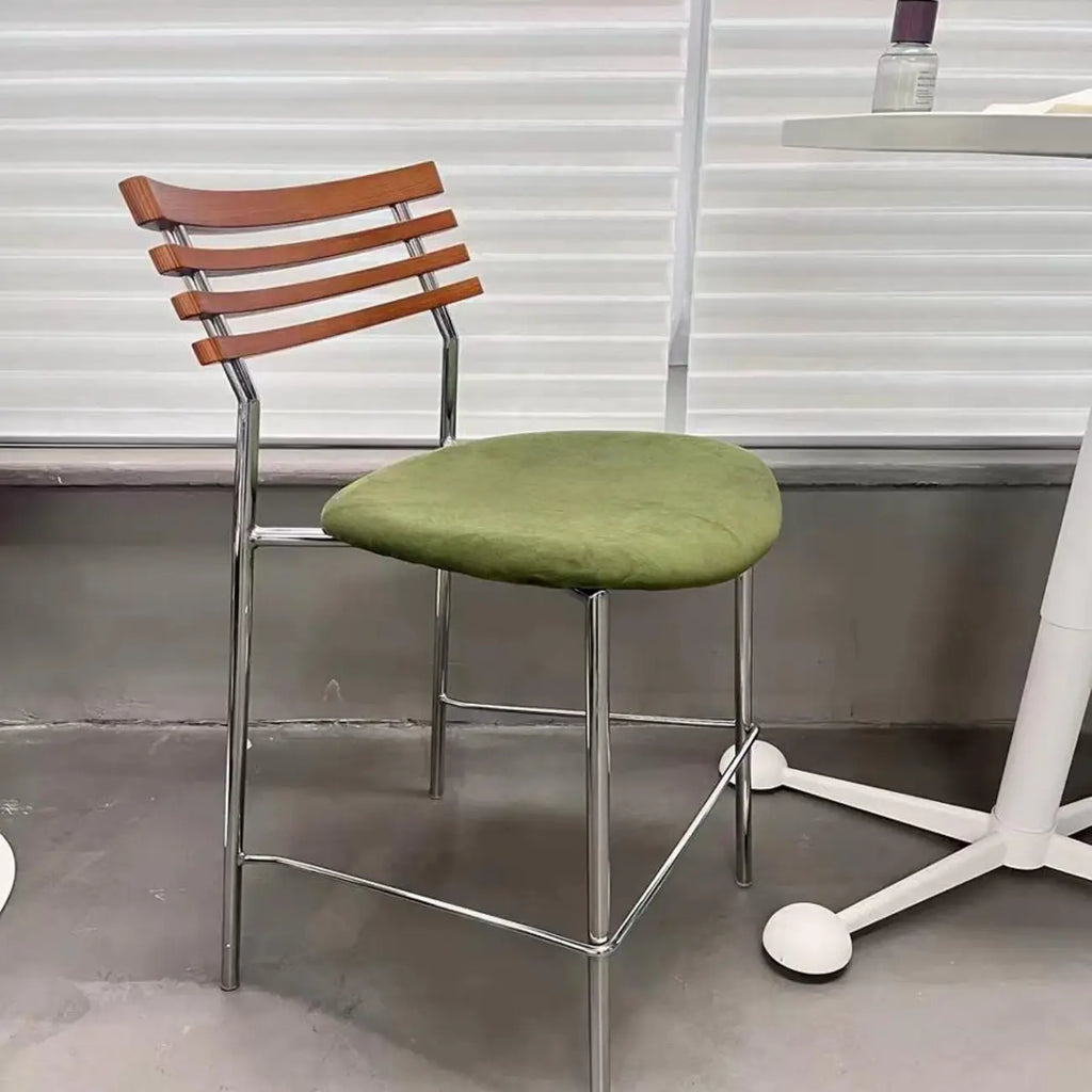 Green Leather Saddle Seat Rattan Back Counter Height Stools