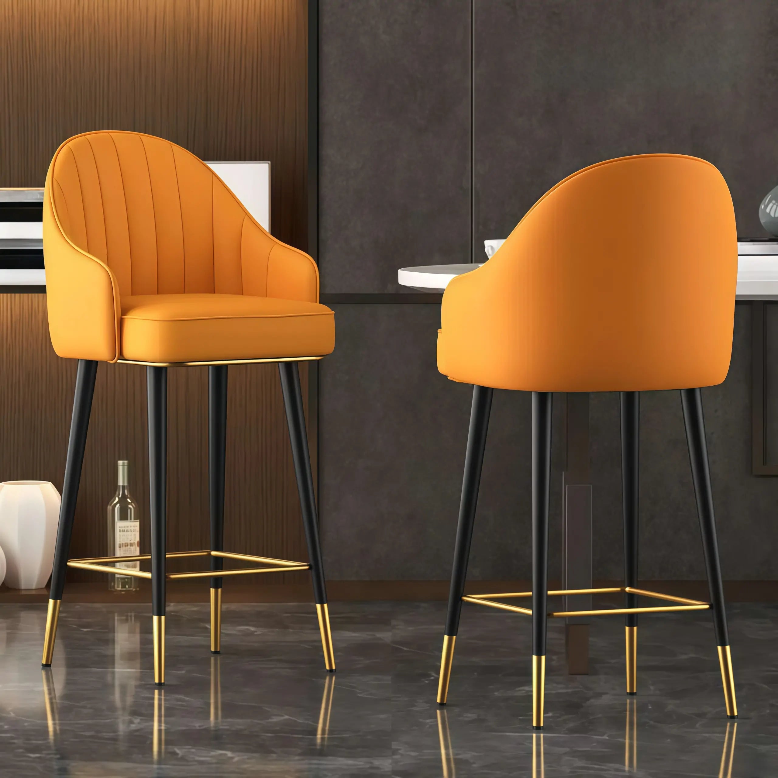 Art Deco Leather Bucket Cushioned Bar Stool