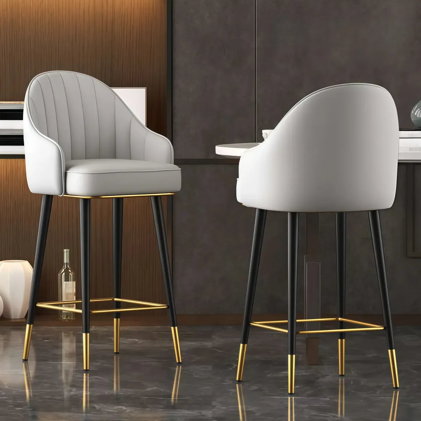Art Deco Leather Bucket Cushioned Bar Stool