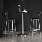 Modern Black Round Wooden Silver Metal Pedestal Bar Tables