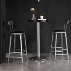 Modern Black Round Wooden Silver Metal Pedestal Bar Tables