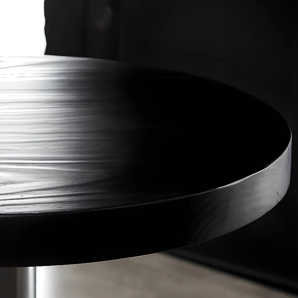 Modern Black Round Wooden Silver Metal Pedestal Bar Tables