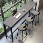 Modern Dove Grey Stone Top Steel Footrest Bar Tables