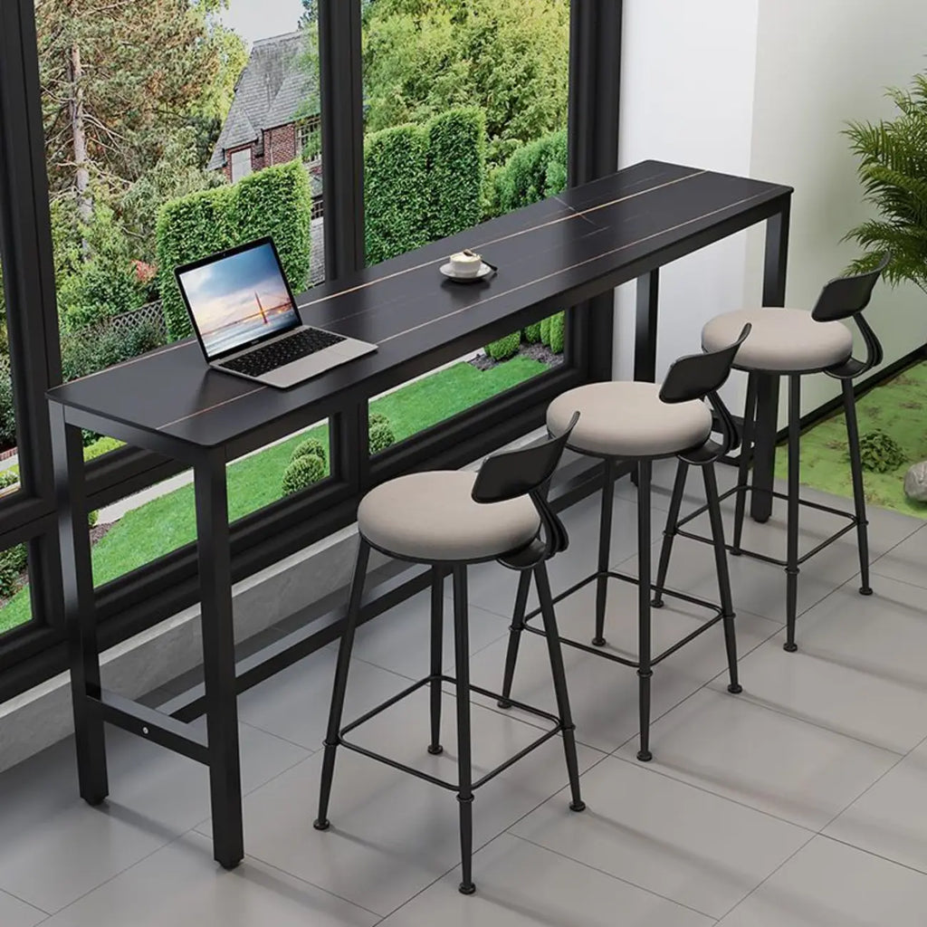 Modern Dove Grey Stone Top Steel Footrest Bar Tables