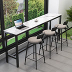 Modern Dove Grey Stone Top Steel Footrest Bar Tables