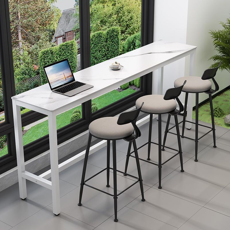 Modern Dove Grey Stone Top Steel Footrest Bar Tables