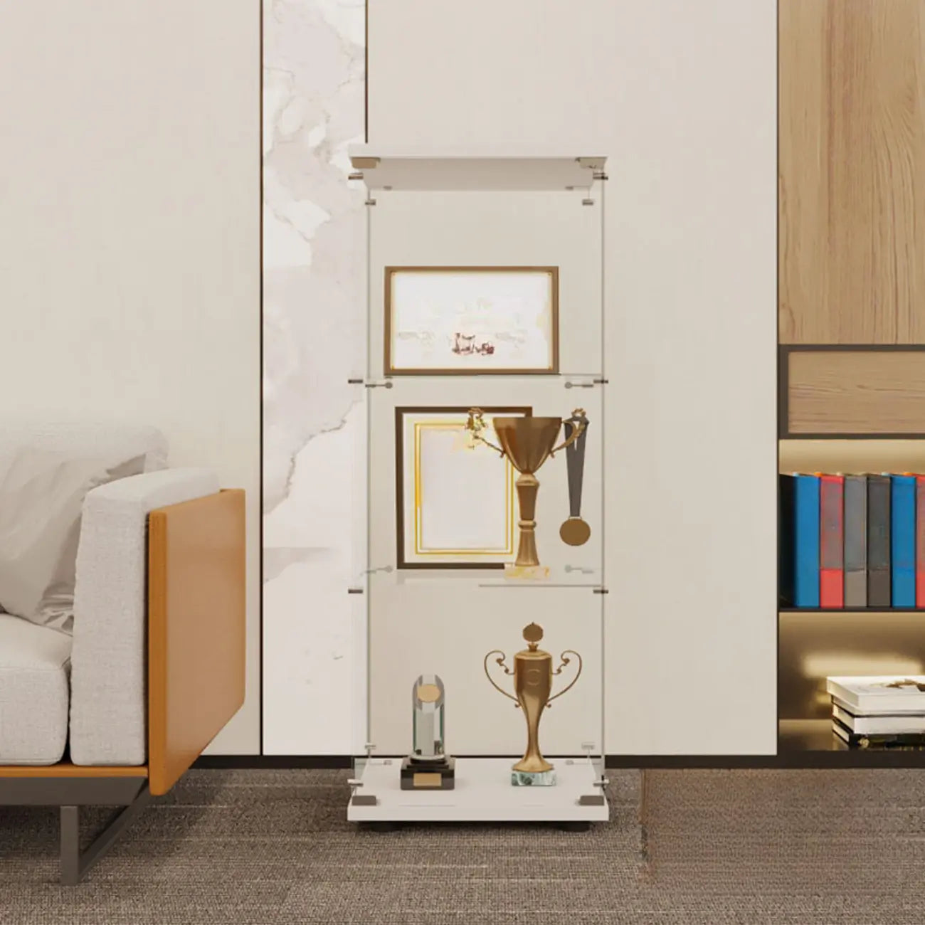 Black Adjustable Shelf Open Storage Glass Display Cabinet