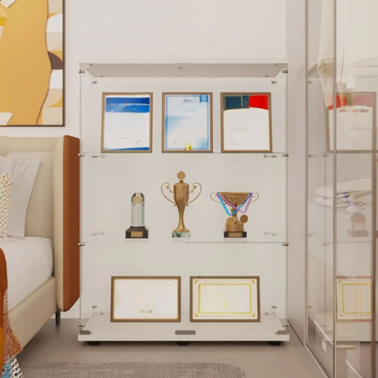 Black Adjustable Shelf Open Storage Glass Display Cabinet