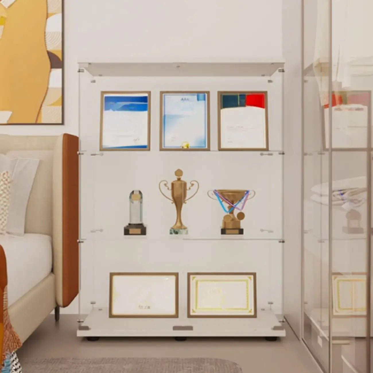 Black Adjustable Shelf Open Storage Glass Display Cabinet