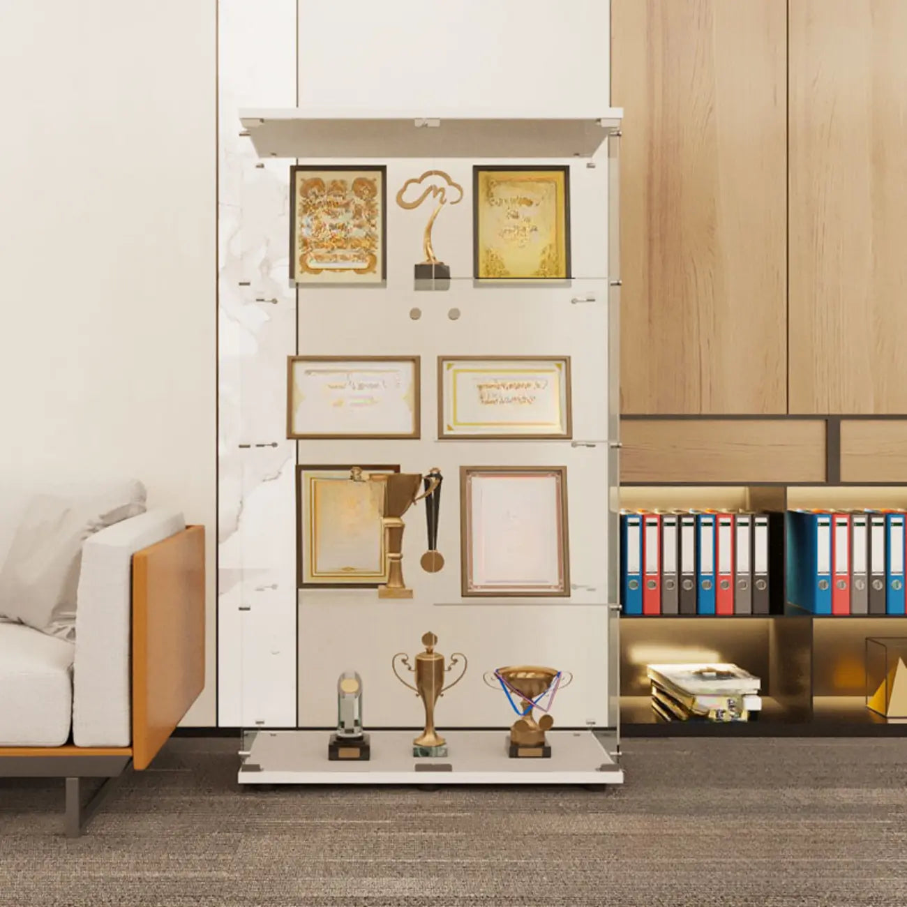 Black Adjustable Shelf Open Storage Glass Display Cabinet