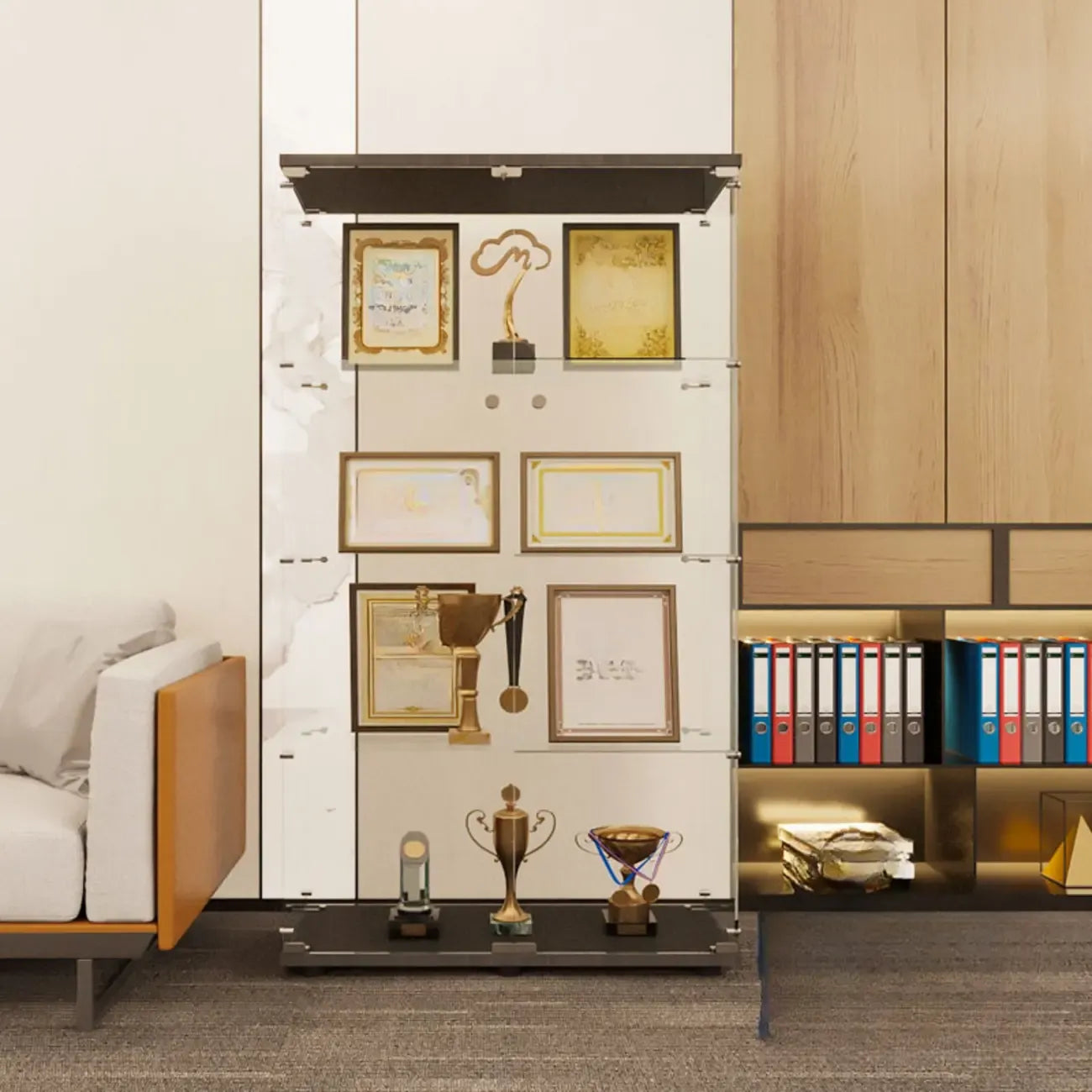 Black Adjustable Shelf Open Storage Glass Display Cabinet