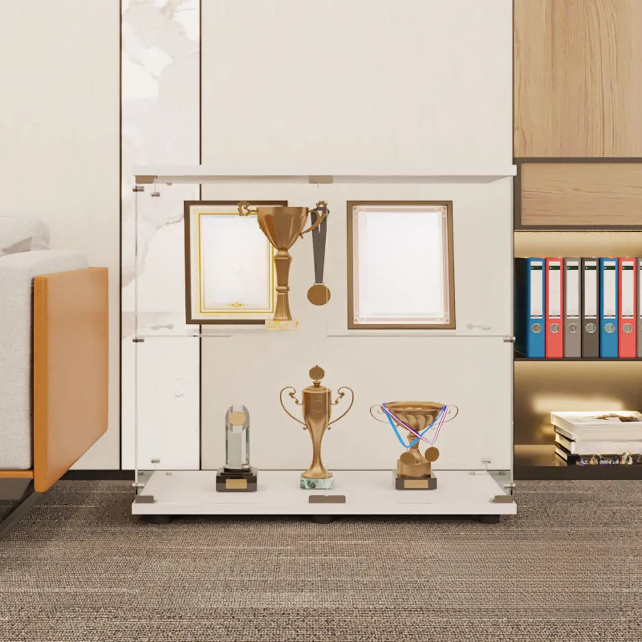 Black Adjustable Shelf Open Storage Glass Display Cabinet