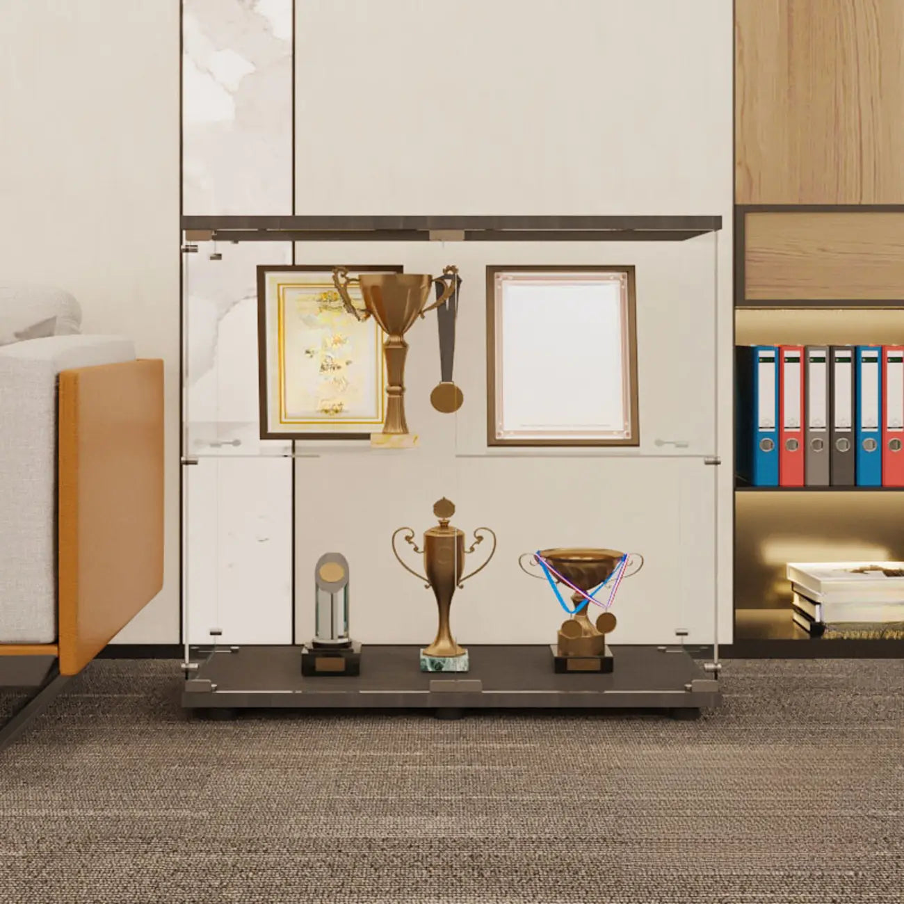 Black Adjustable Shelf Open Storage Glass Display Cabinet