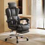 Modern Khaki Leather Adjustable Reclining Office Chair
