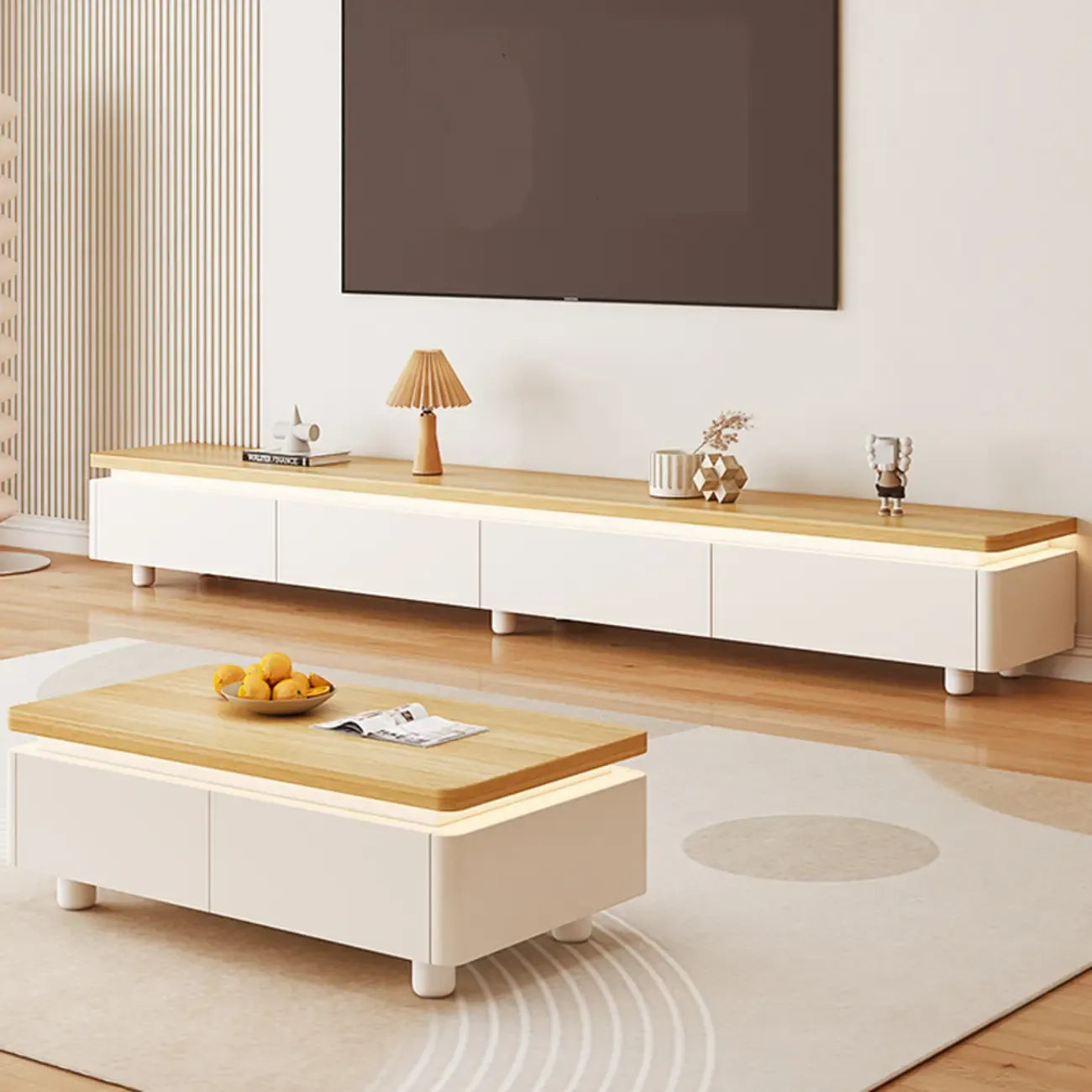 94 Natural Two-Tone Wood Cable Management Storage TV Stand