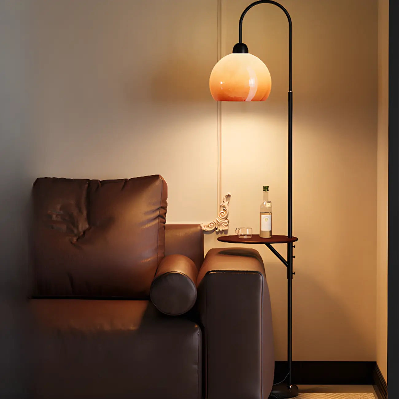 Modern Orange Dome Shade Metal Arc Floor Lamp with Table