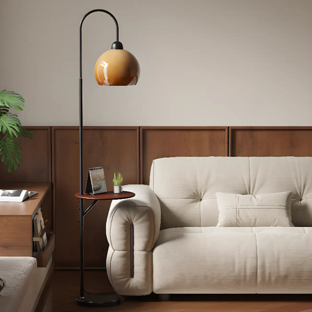 Modern Orange Dome Shade Metal Arc Floor Lamp with Table
