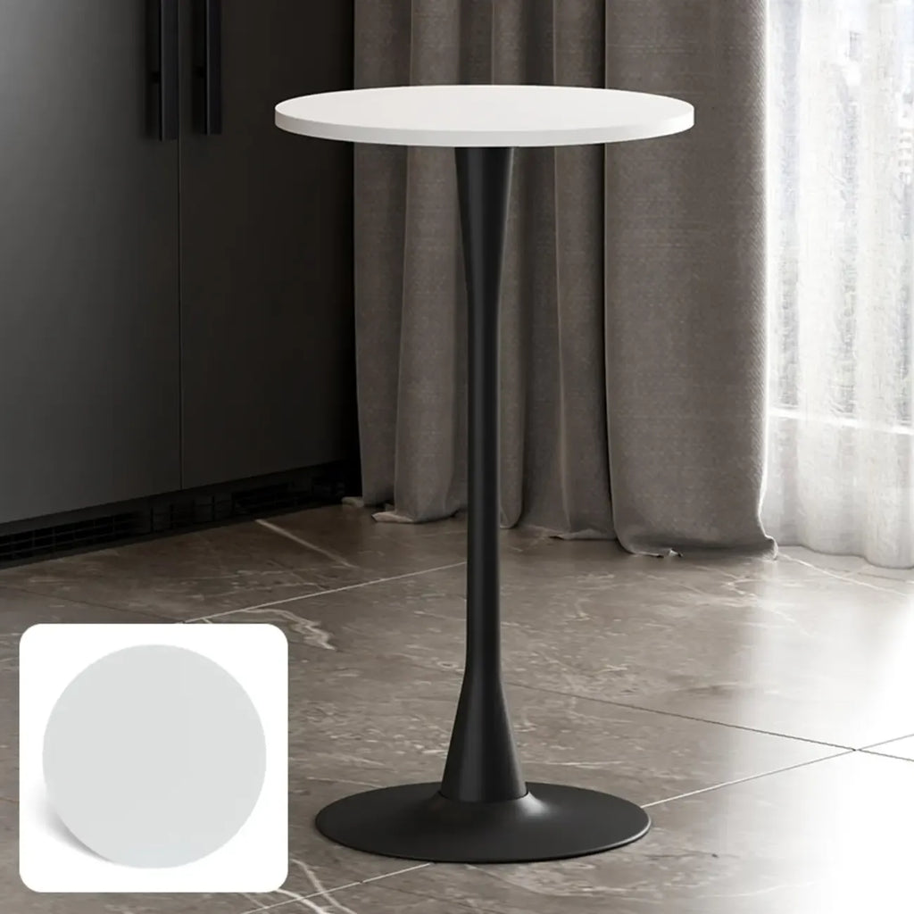 Modern Matte Black Metal Pedestal Round Wood Bar Tables
