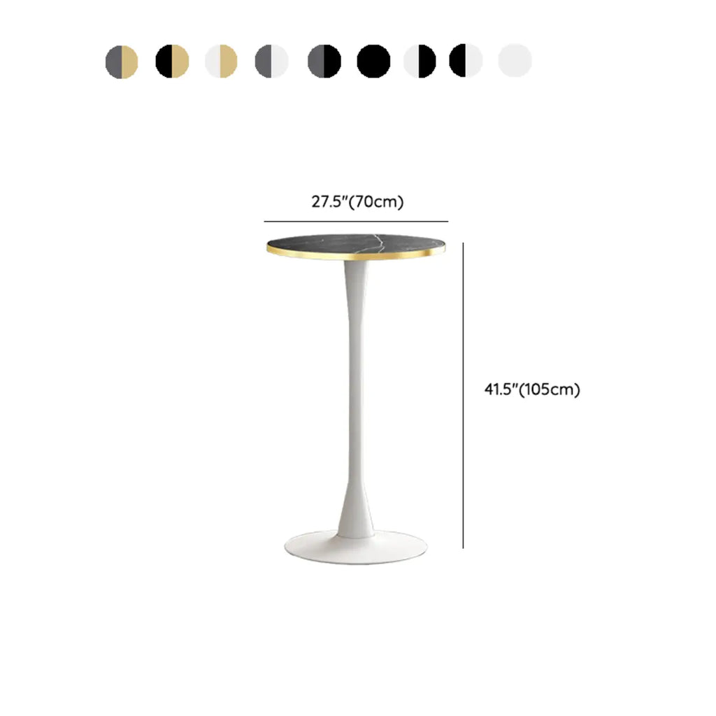 Modern Matte Black Metal Pedestal Round Wood Bar Tables