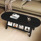 Classic Wooden Oval Coffee Table with Tilt Shelf