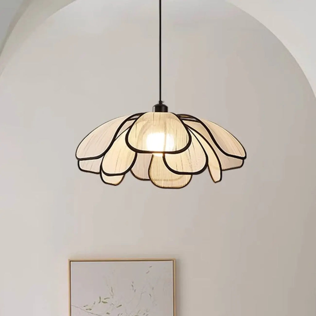 Adjustable Fabric Beige Geometric Pendant Light for Kitchen