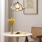 Adjustable Fabric Beige Geometric Pendant Light for Kitchen