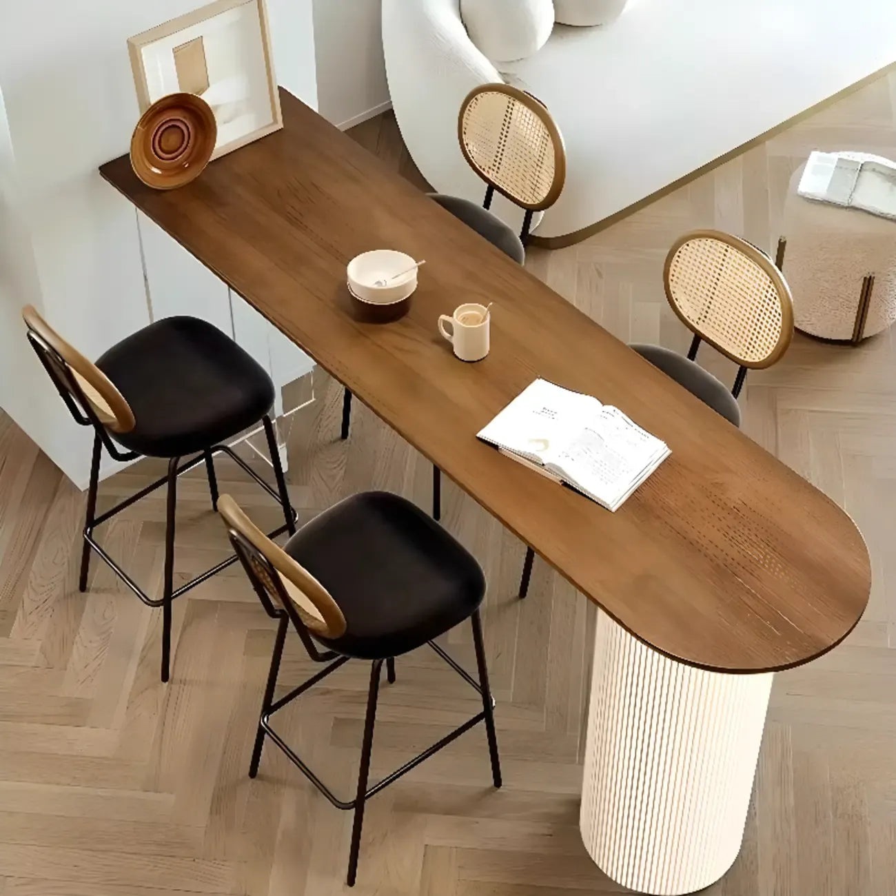 Modern Brown Wood Iron Base Bar Tables for Bistro