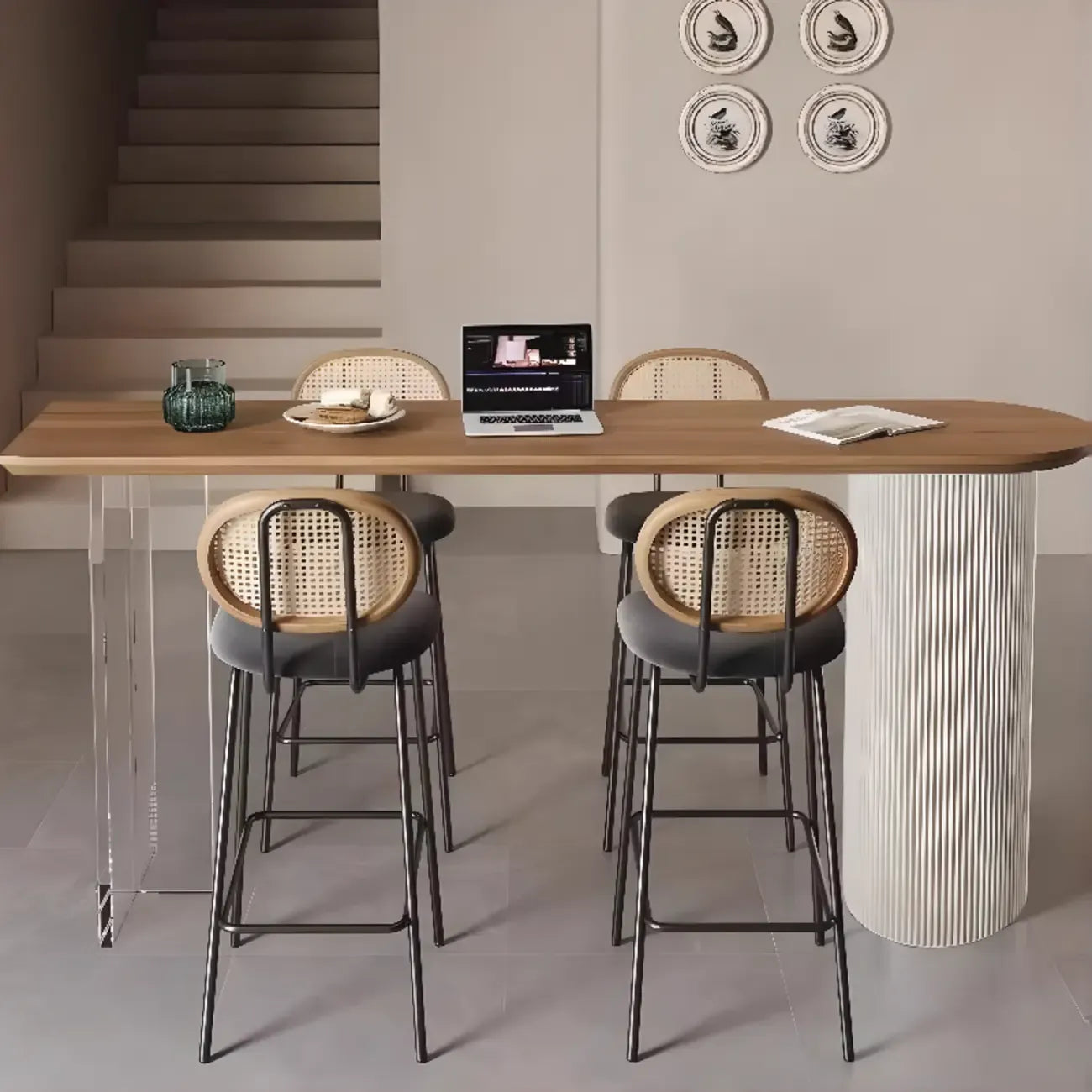 Modern Brown Wood Iron Base Bar Tables for Bistro