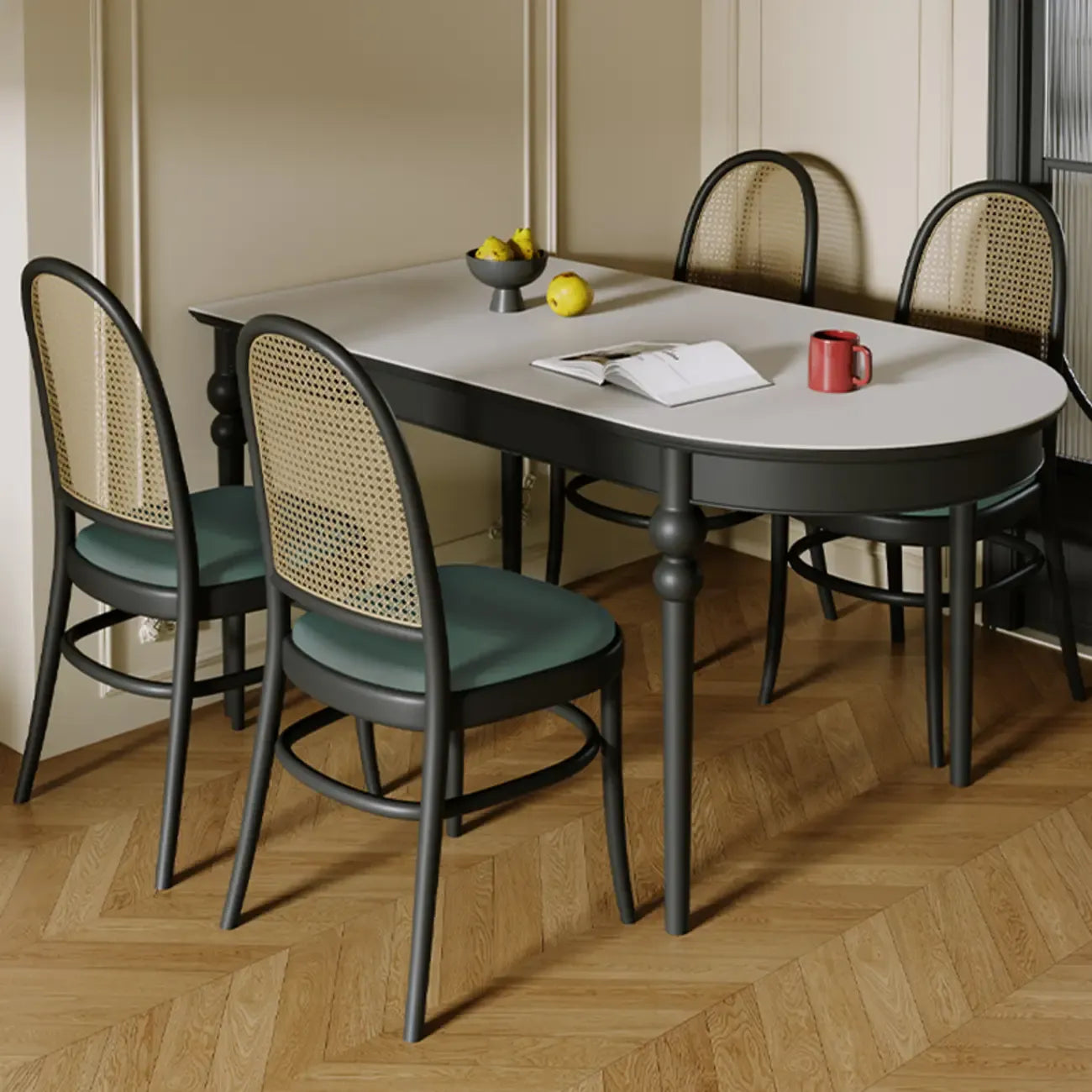 Traditional Black Free Form Wood Dining Table
