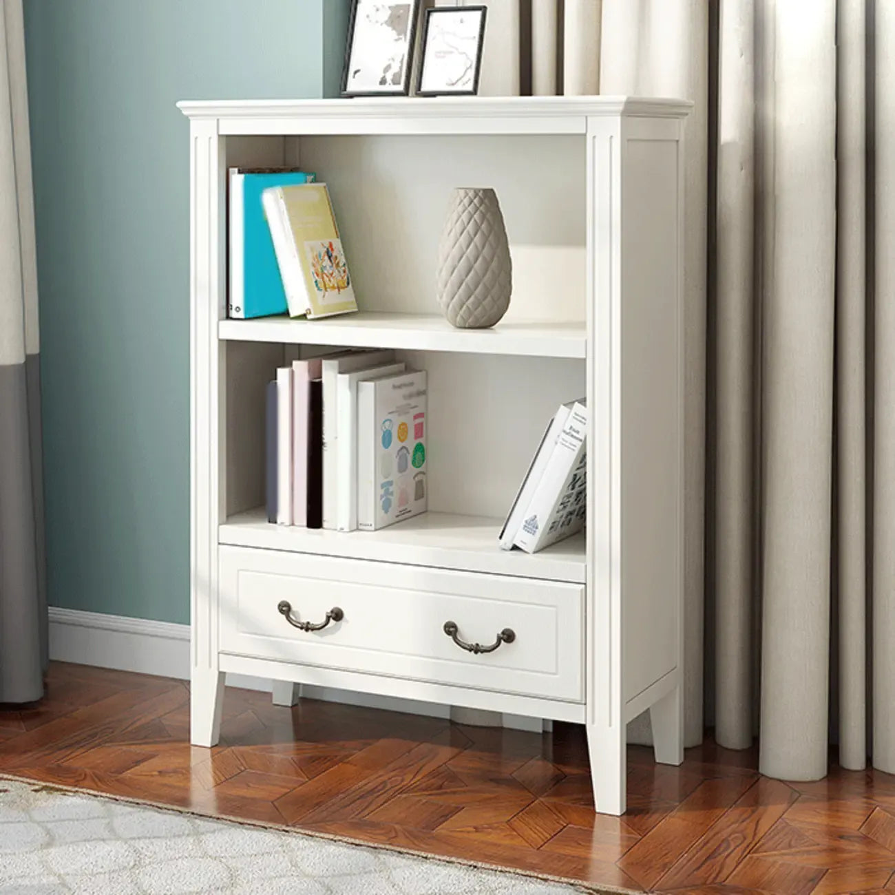 Classic White Wooden Open Storage Display Cabinet for Study