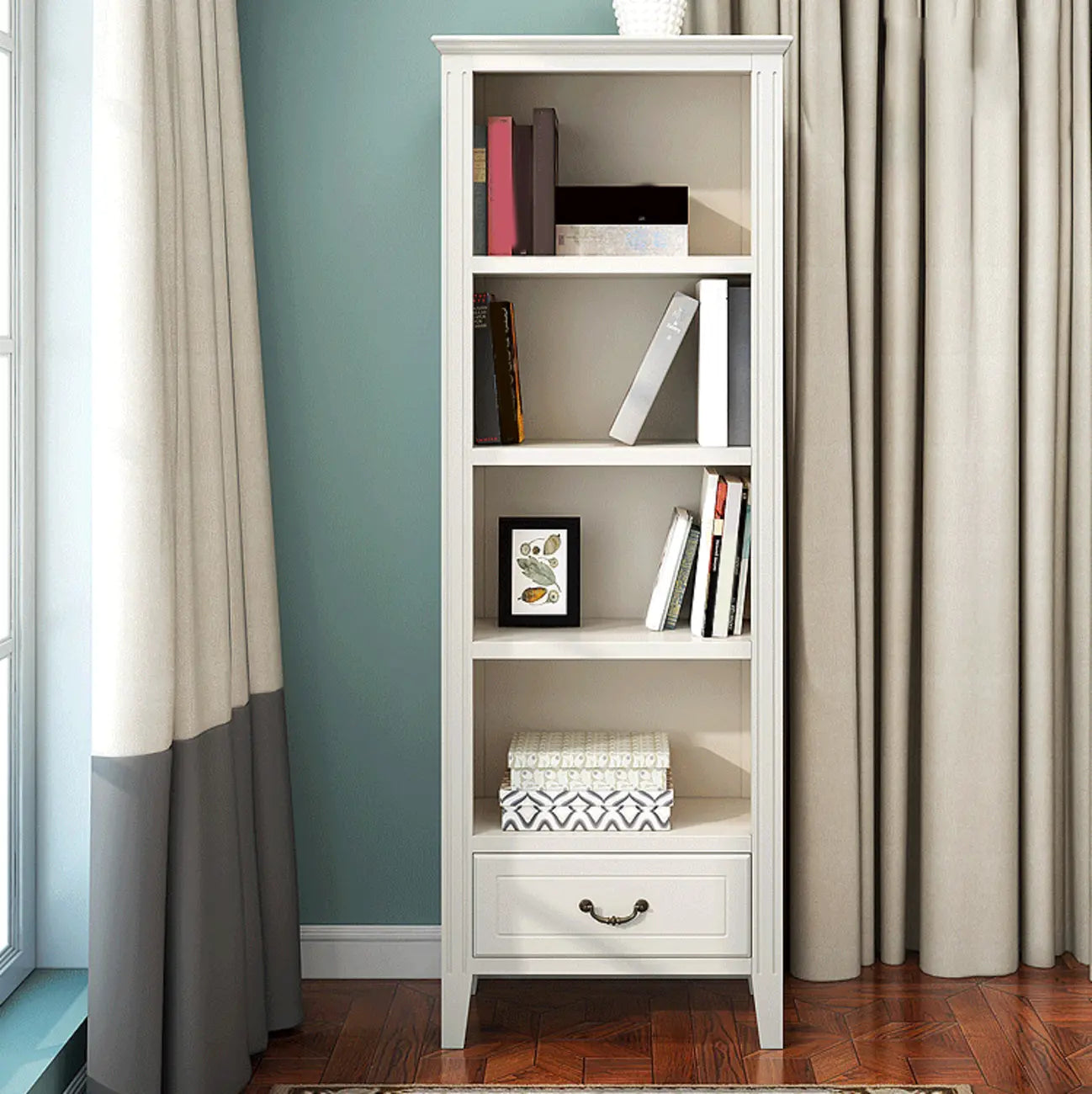 Classic White Wooden Open Storage Display Cabinet for Study