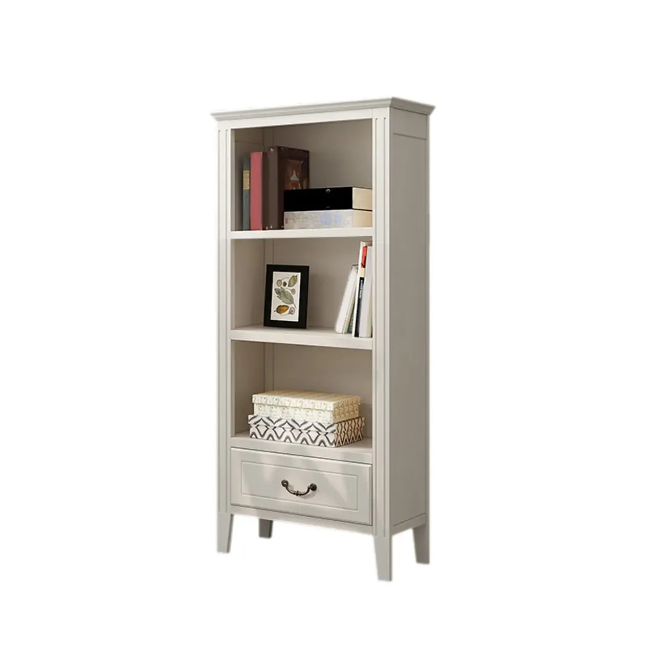 Classic White Wooden Open Storage Display Cabinet for Study