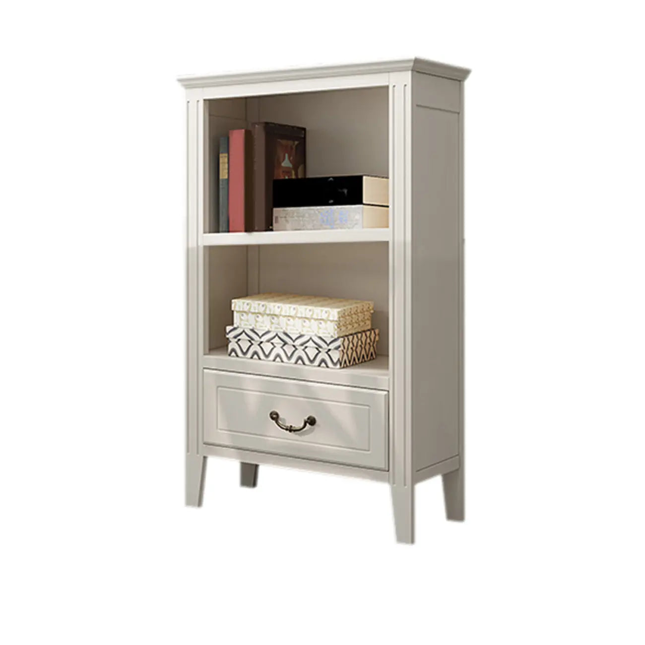 Classic White Wooden Open Storage Display Cabinet for Study