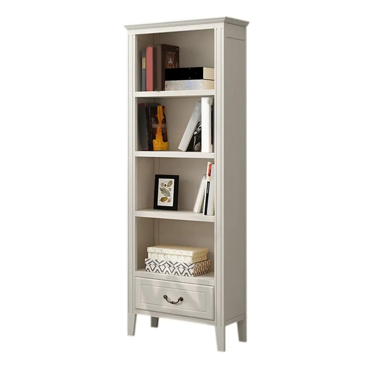 Classic White Wooden Open Storage Display Cabinet for Study