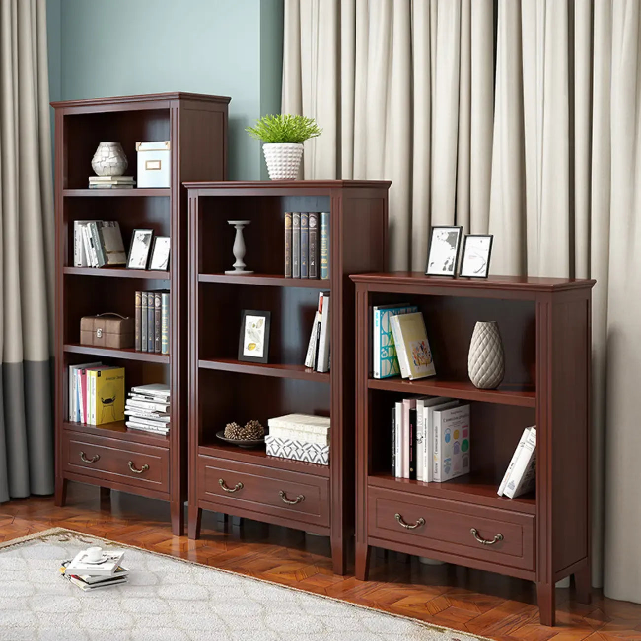Classic White Wooden Open Storage Display Cabinet for Study
