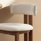 White Boucle Fabric Brown Wood Armless Bar Stools