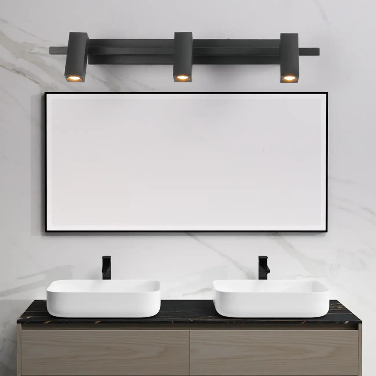 3-Light Rectangle Adjustable Black Vanity Lights