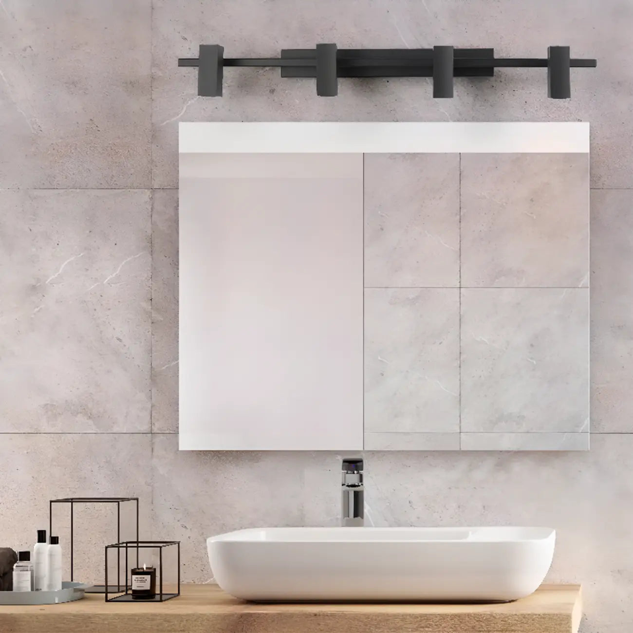 3-Light Rectangle Adjustable Black Vanity Lights