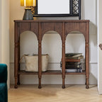 Rectangular Wood Brown Console Table with Shelves