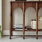 Rectangular Wood Brown Console Table with Shelves
